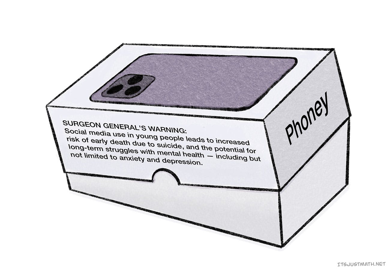 Illustration of surgon general's warning on smartphone box